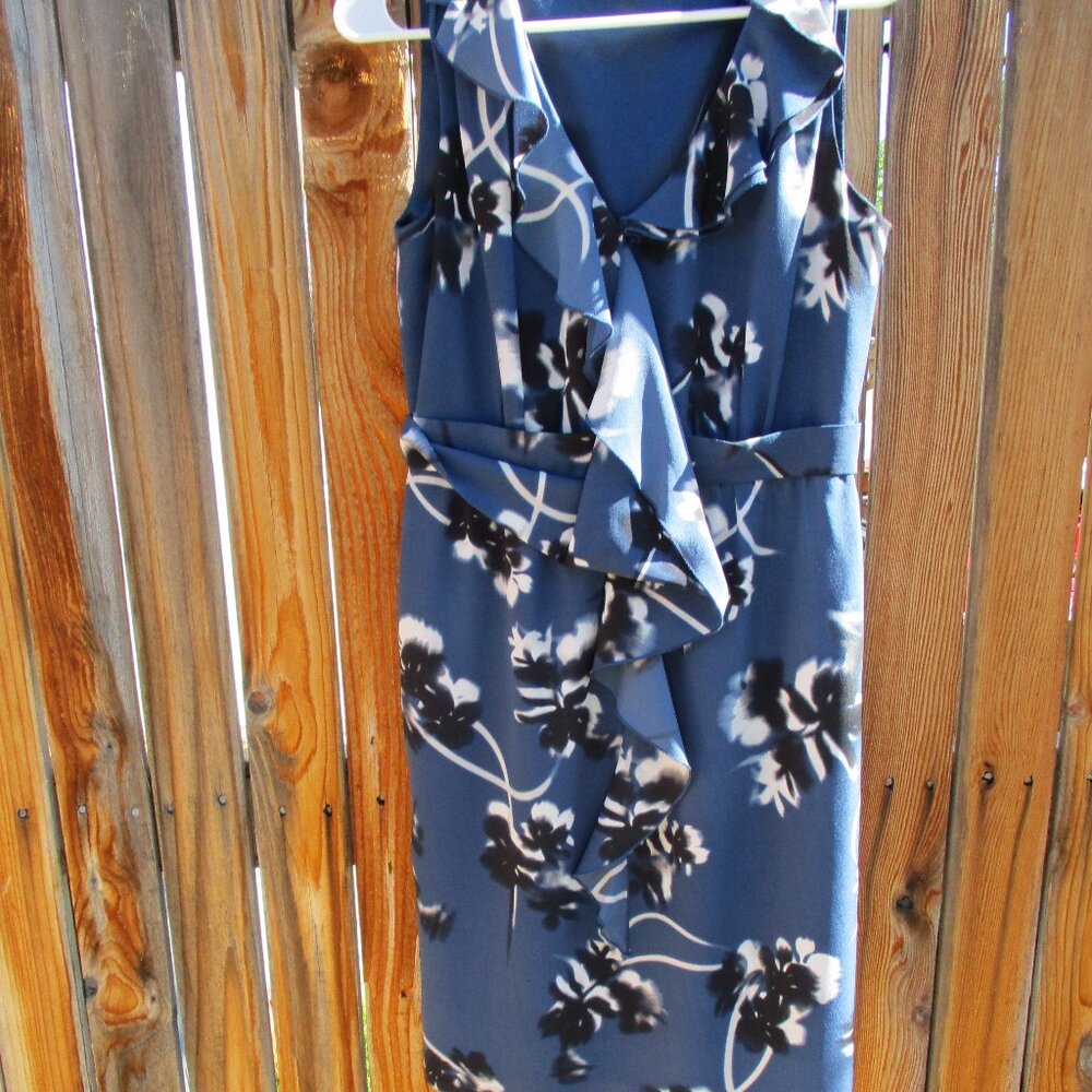 Tahari Sleeveless Dress Multicolor Sheath Size 6 Cascading Ruffle Accent